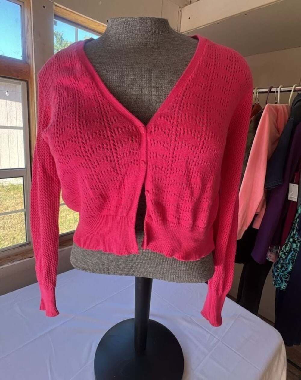 Torrid Pink Pointelle Knit Button-Front Cardigan Size 1